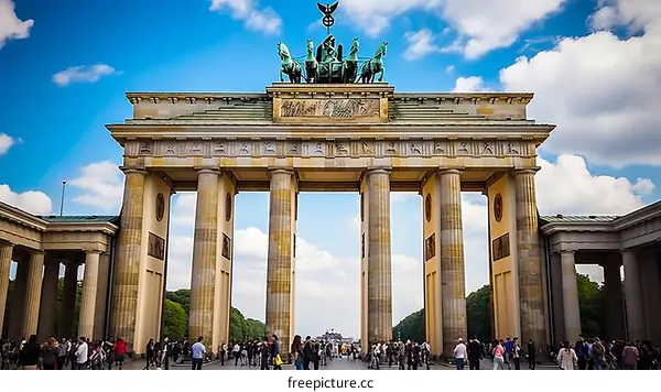 The Brandenburg Gate is a monumental building in Berlin, Symbolizing the reunification of Germany