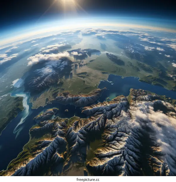 A beautiful satellite image of New Zealand showing the Southern Alps, Lake Wakatipu and Milford Sound