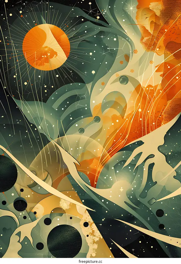 Abstract Space Illustration with Stars and Planets