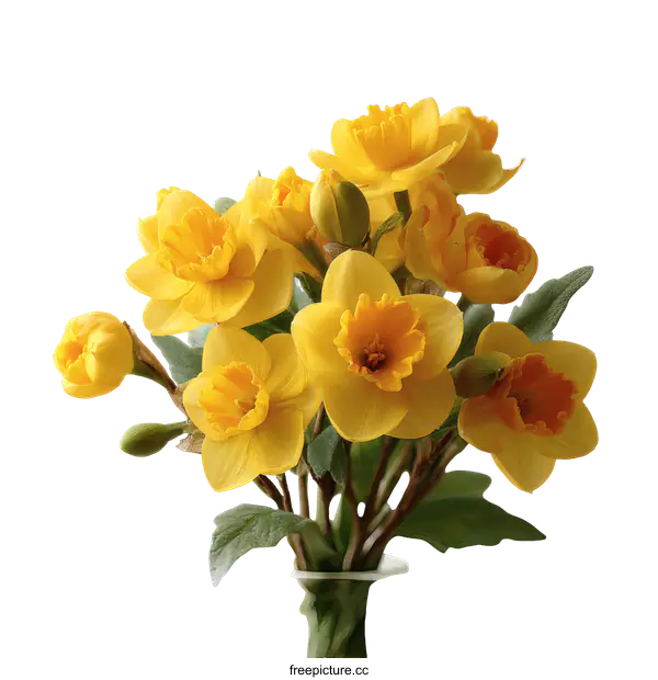 [Transparent Background PNG]Yellow Daffodils Bouquet in Vase