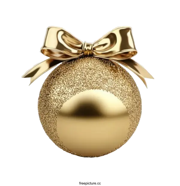 [Transparent Background PNG]Golden Christmas Ornament with Ribbon