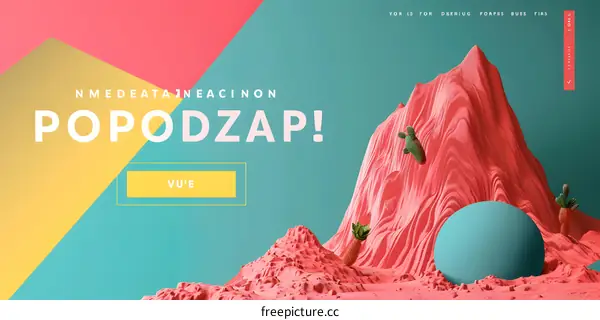 Abstract 3D Illustration of a Mountain Landscape with Cactus and a Sphere