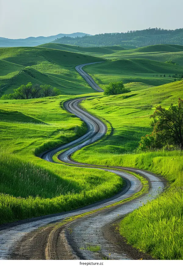 Curving Road Through the Grasslands