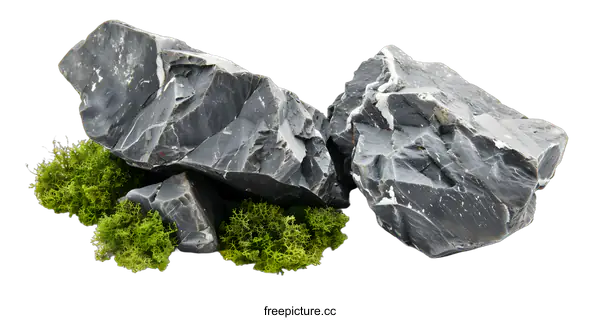 [Transparent Background PNG]Close Up of Gray Rocks with Green Moss