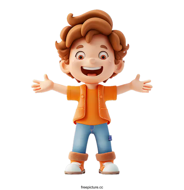 [Transparent Background PNG]Happy Cartoon Boy with Open Arms
