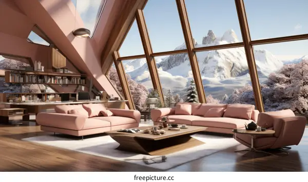 Modern mountain cabin living room interior design