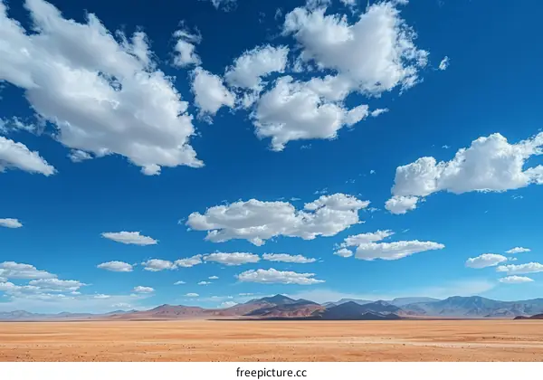 Blue sky and white clouds over vast desert