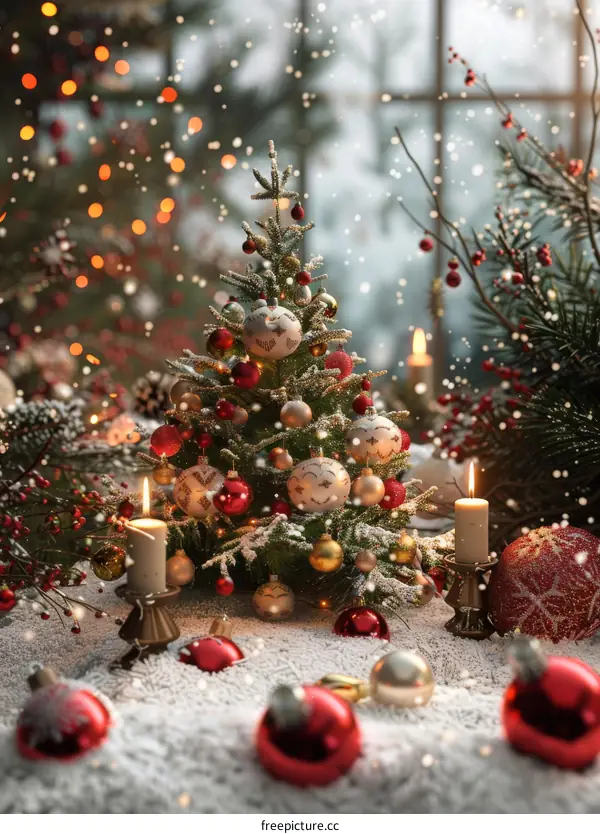 A Festive Christmas Scene with a Small Tree