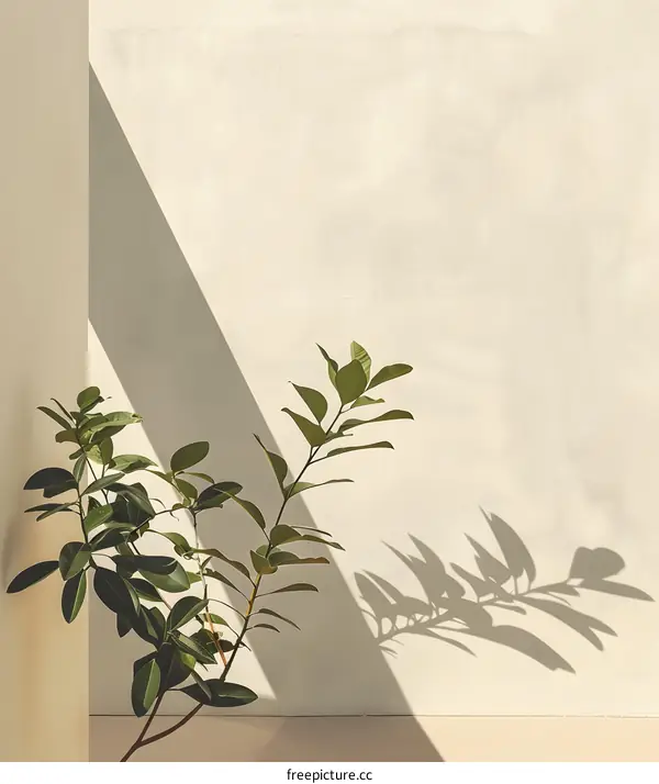 Minimalist Plant with Sunlight Shadow on Wall