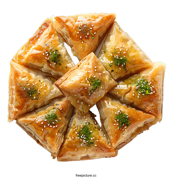 [Transparent Background PNG]Golden Triangles of Baklava Pastry