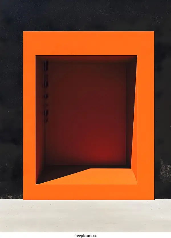 Orange Square Shelf on Black Wall with Sunlight