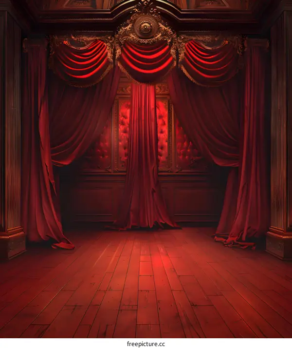Red Curtains and Red Wooden Floor