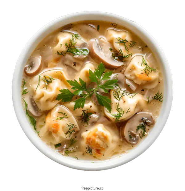 [Transparent Background PNG]dumplings in creamy mushroom sauce