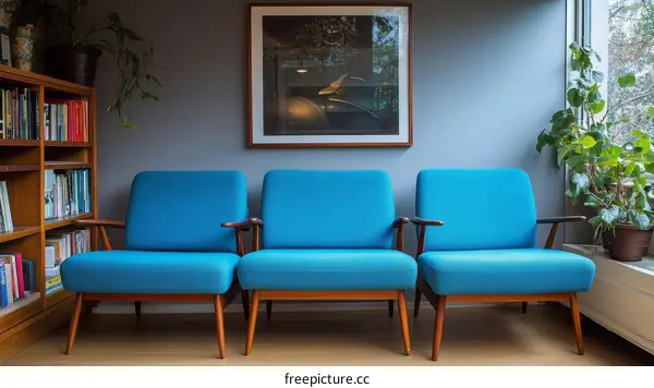 Modern Living Room with Bright Blue Armchairs