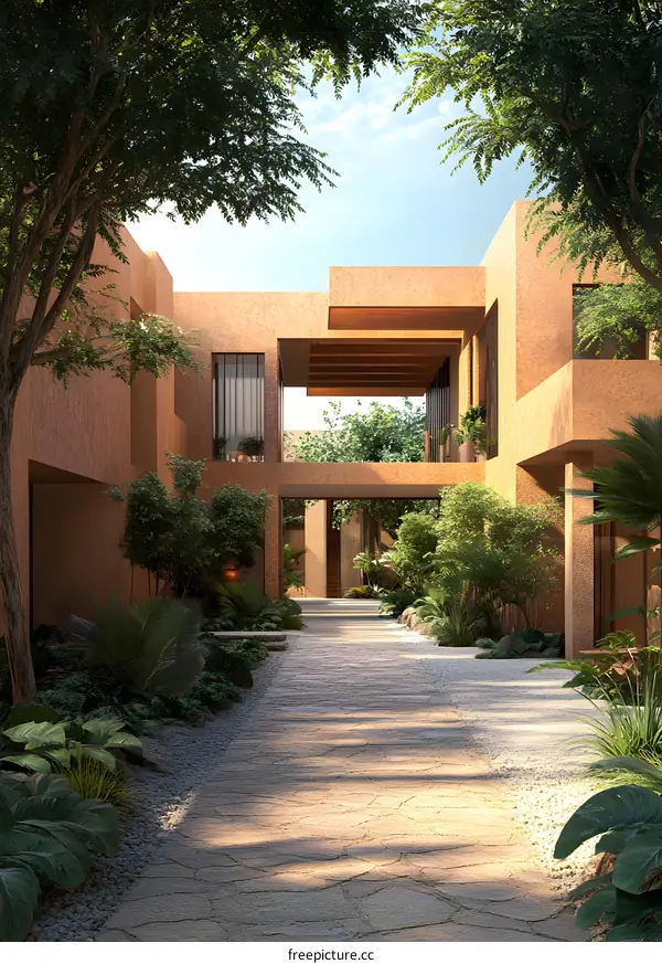 Stone Path Leading to Modern Desert Villa