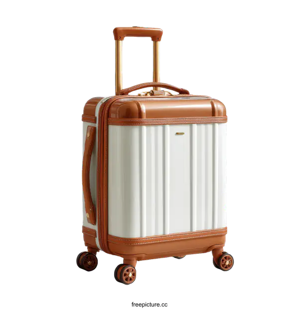 [Transparent Background PNG]Cream-colored Travel Suitcase with Tan Trim