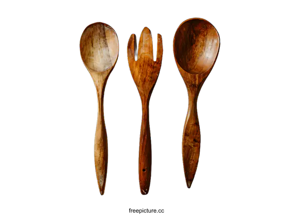 [Transparent Background PNG]Wooden kitchen utensils on white background