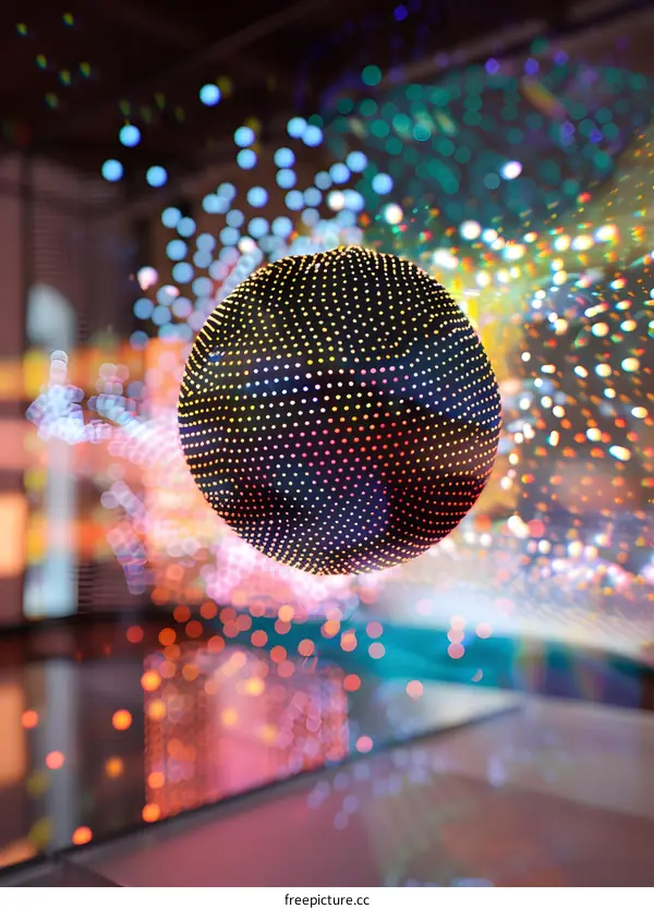 Abstract 3D Sphere With Colorful Lights