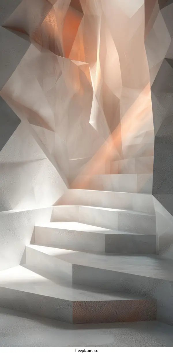 Abstract 3D rendering of a staircase leading up to a glowing portal