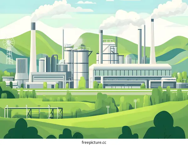 Green Landscape With Industrial Factory