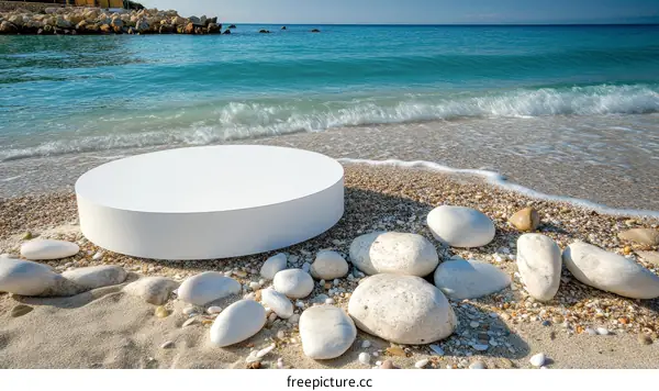 Blank Product Display on Beach Scene