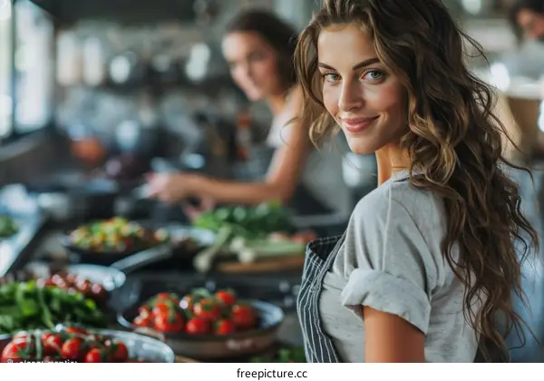 Portrait of a beautiful young woman standing in a kitchen and looking at the camera