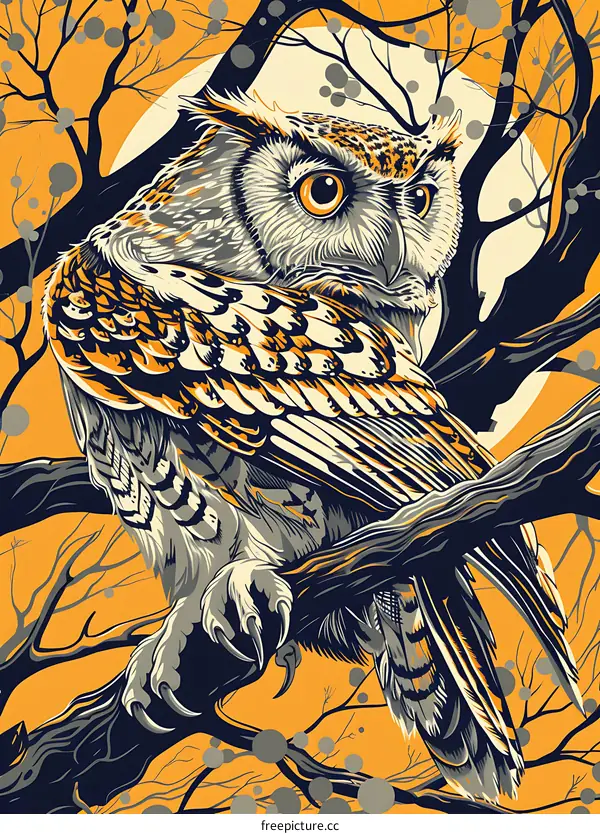 Owl Illustration with Yellow and Blue Color Scheme