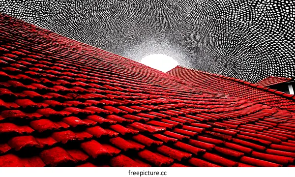 Abstract Red Roof Tiles with Geometric Patterns
