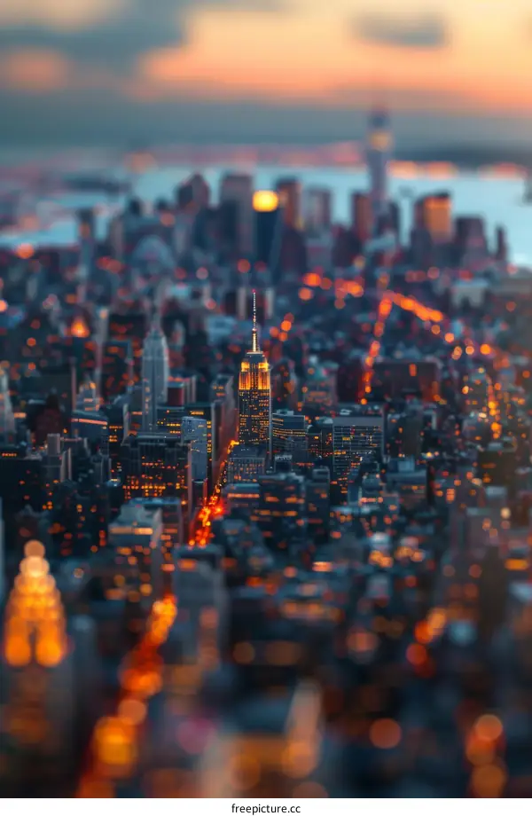 New York City Skyline at Sunset with Bokeh Effect