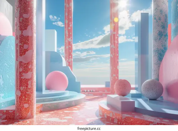 Pastel Geometric Abstract Architectural Scene