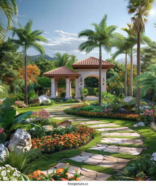 Luxury Villa Entrance with Palm Trees