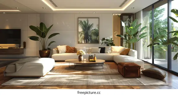 Modern Minimalist Living Room with Indoor Plants