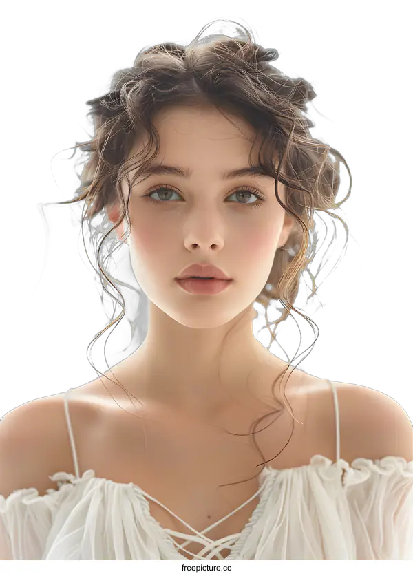 [Transparent Background PNG]portrait of a beautiful young woman with freckles and curly hair