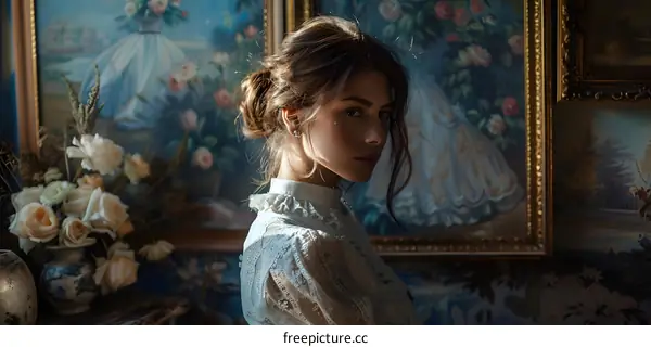 portrait of a beautiful young woman with a rose in her hair