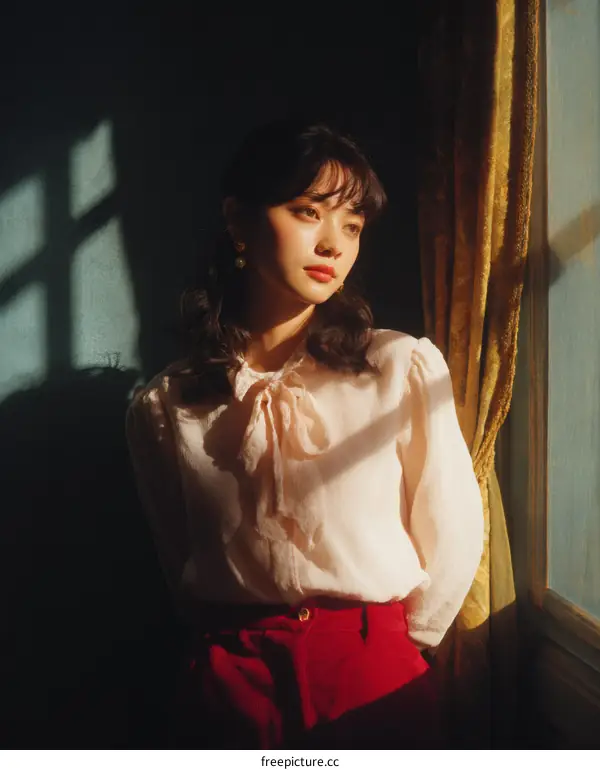 Elegant Asian Woman in a Vintage Style