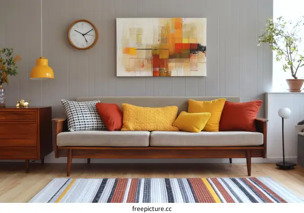 Mid-Century Modern Living Room with Vibrant Accents