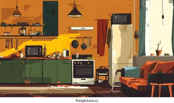 Modern Kitchen and Living Room Interior Design