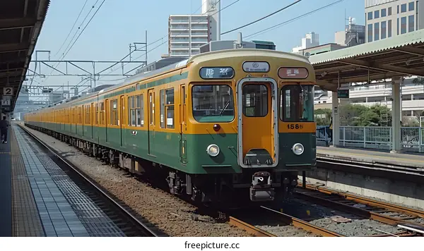 Green and Yellow Train at Station