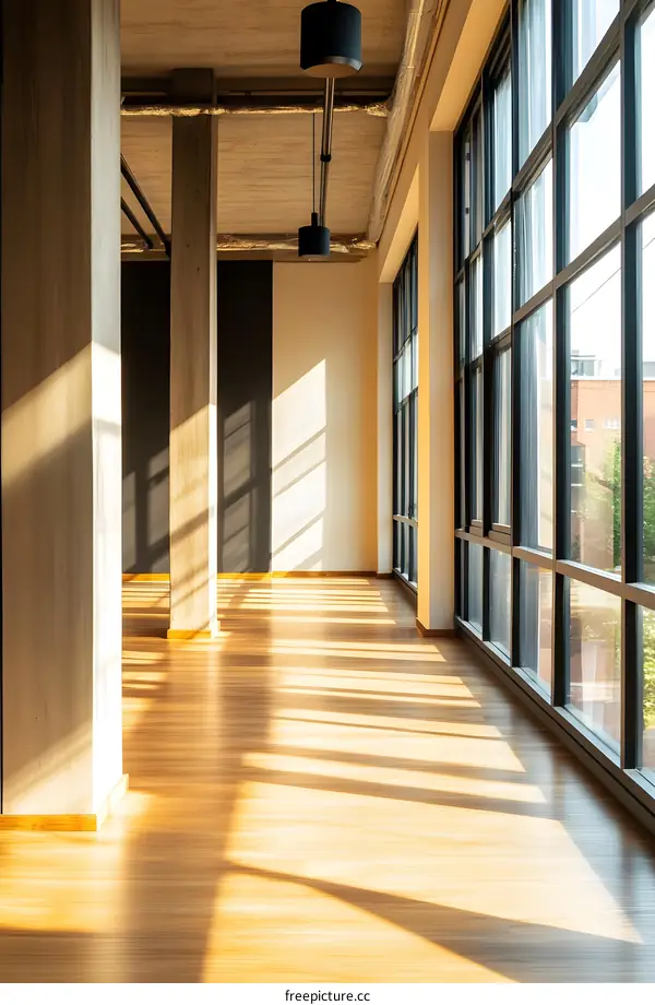 Modern Interior Design with Sunlight Streaming Through Large Windows