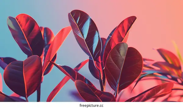 Red Leaves Against Gradient Background