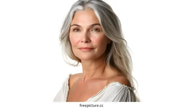 Portrait of a beautiful middle-aged woman with gray hair