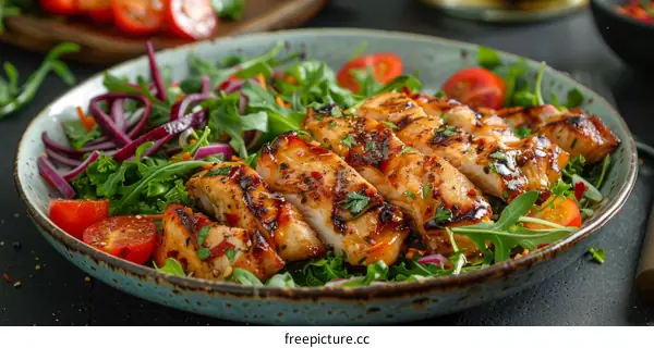 Grilled chicken breast with fresh vegetable salad