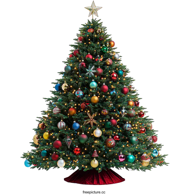 [Transparent Background PNG]Ornate Christmas Tree with Colorful Ornaments