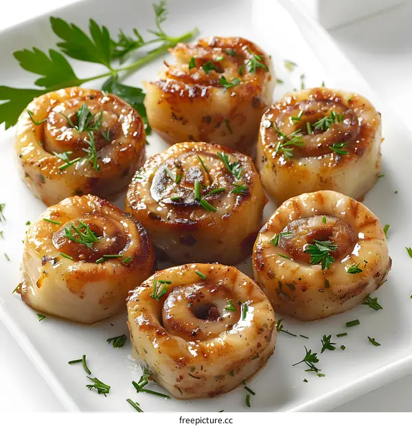 Grilled Squid Rings with Herbs on Plate