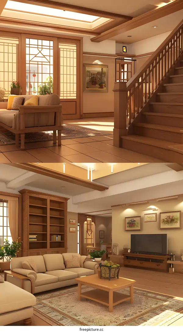 Modern  Interior Design Living Room With Wooden  Furniture