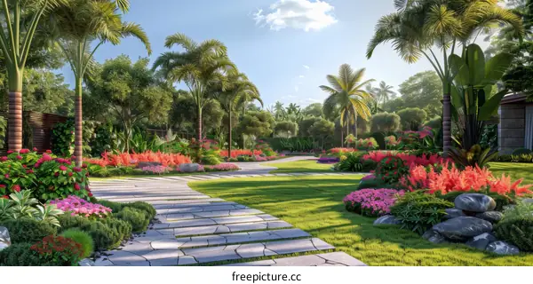 Enticing Garden with Majestic Palm Trees