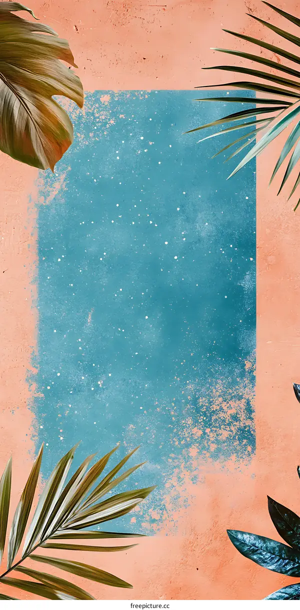 Tropical Leaves on a Textured Wall Background