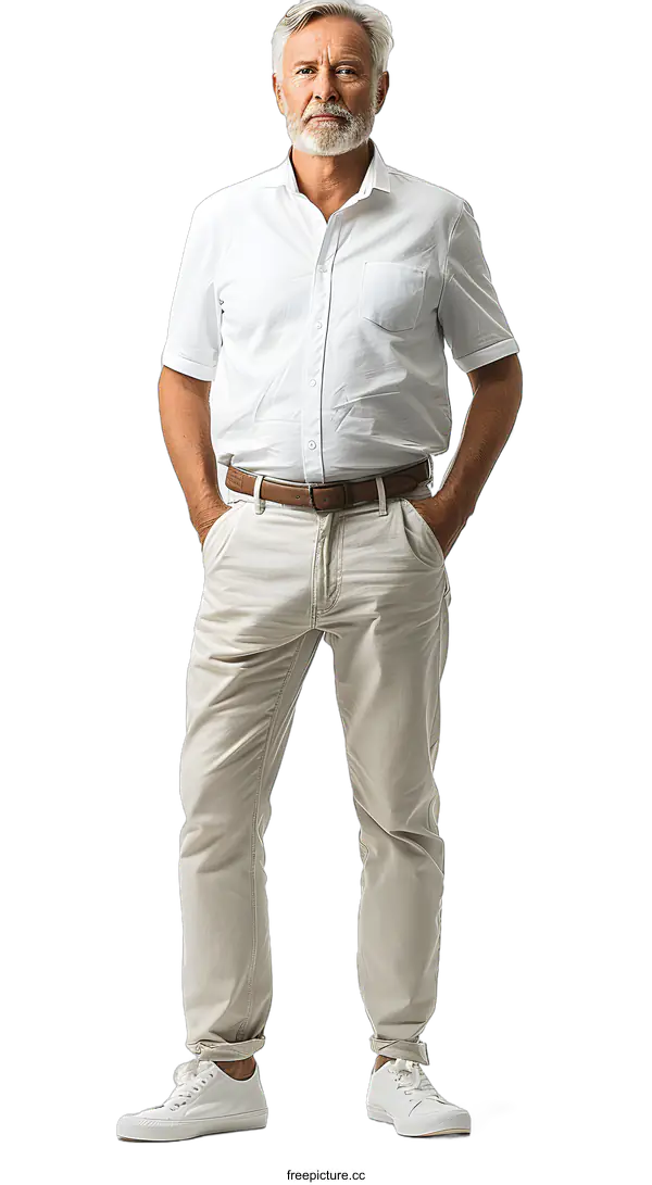 [Transparent Background PNG]Confident Mature Man in Casual Outfit
