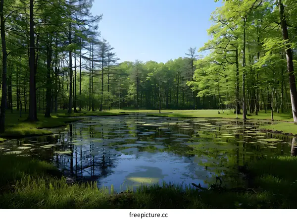 The tranquil beauty of a forest pond