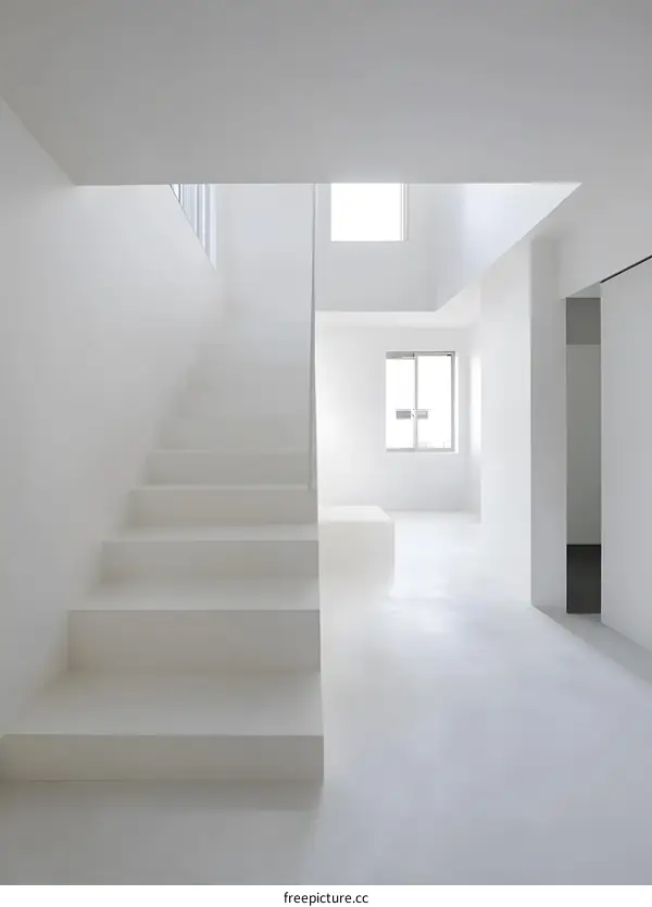 White Minimalist Interior Staircase Design